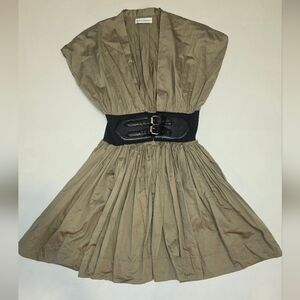 Karina Grimaldi Briar Mini Dress Mocha with Black Belt Rennisance Romantic Date